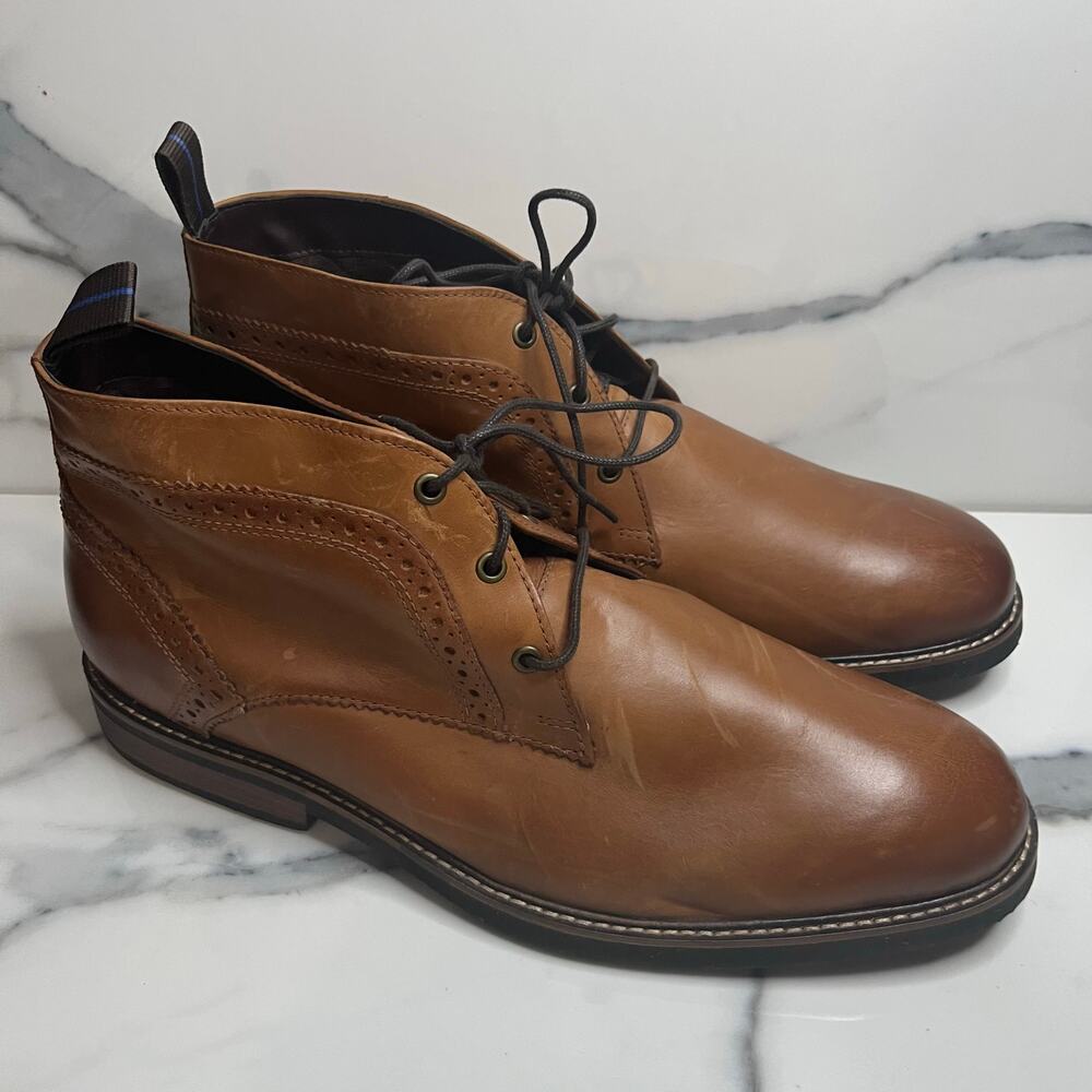 Nunn Bush Men's Warm Brown Leather Preppy Minimalist Chukka Ozark Boots Sz 12 W